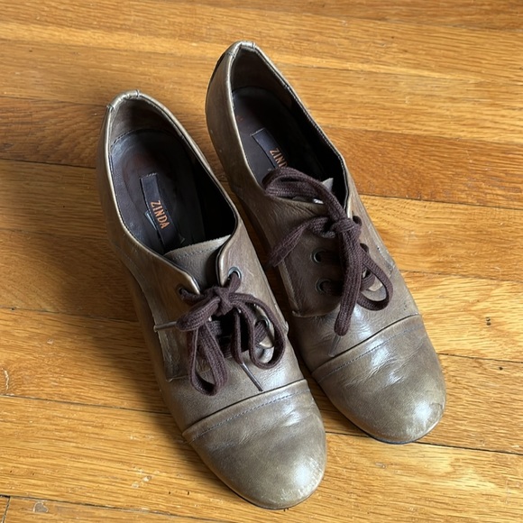 Zinda Lace Up Stack Heel Victorian Edwardian Style Loafer Shoes Made in Spain - Picture 1 of 9